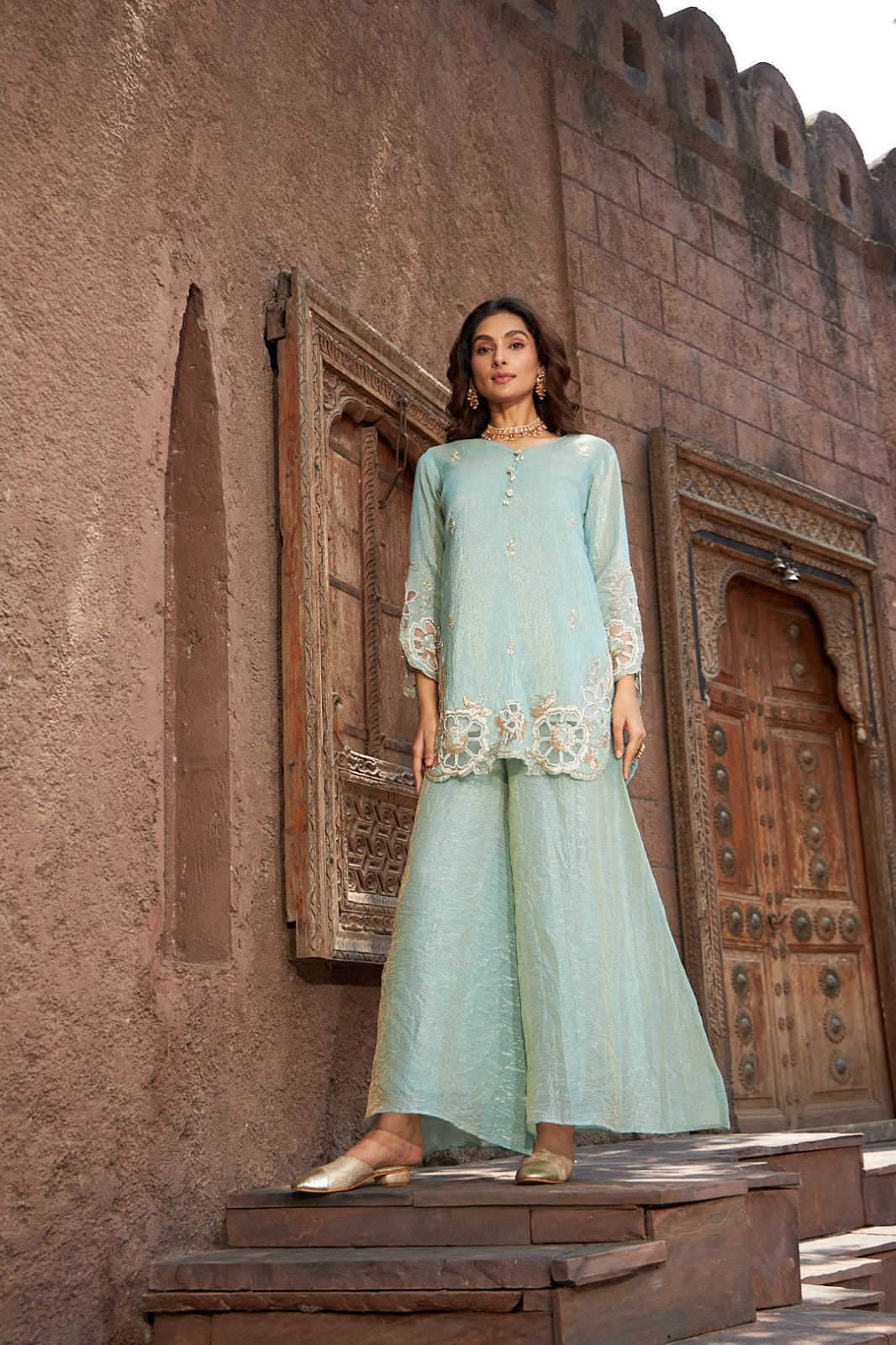 Noor-e-Sehar | Powder Blue Embroidered Sharara Set | Rakhi outfits for Women