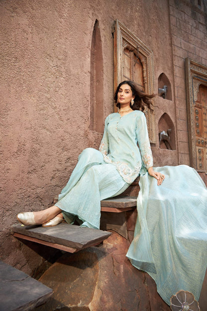 Noor-e-Sehar | Powder Blue Embroidered Sharara Set | Rakhi outfits for Women