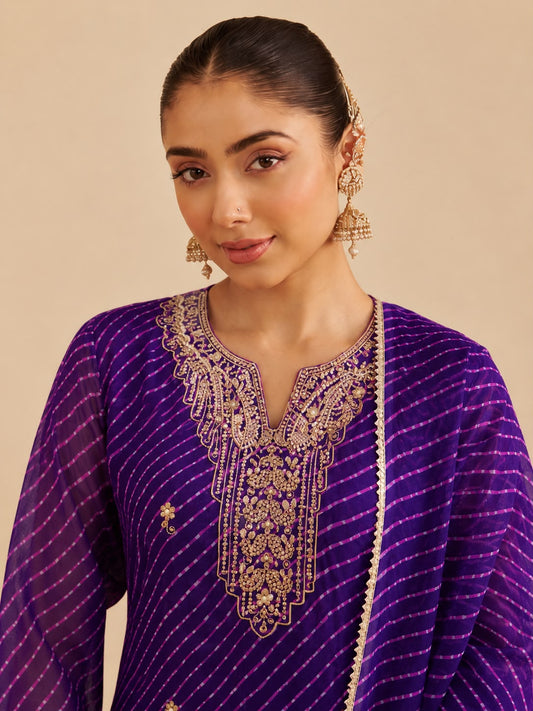 Faza Leheriya Print Georgette Suit Set with Embroidered Yoke & Dupatta | Sawan & Puja Ethnic Wear for Women