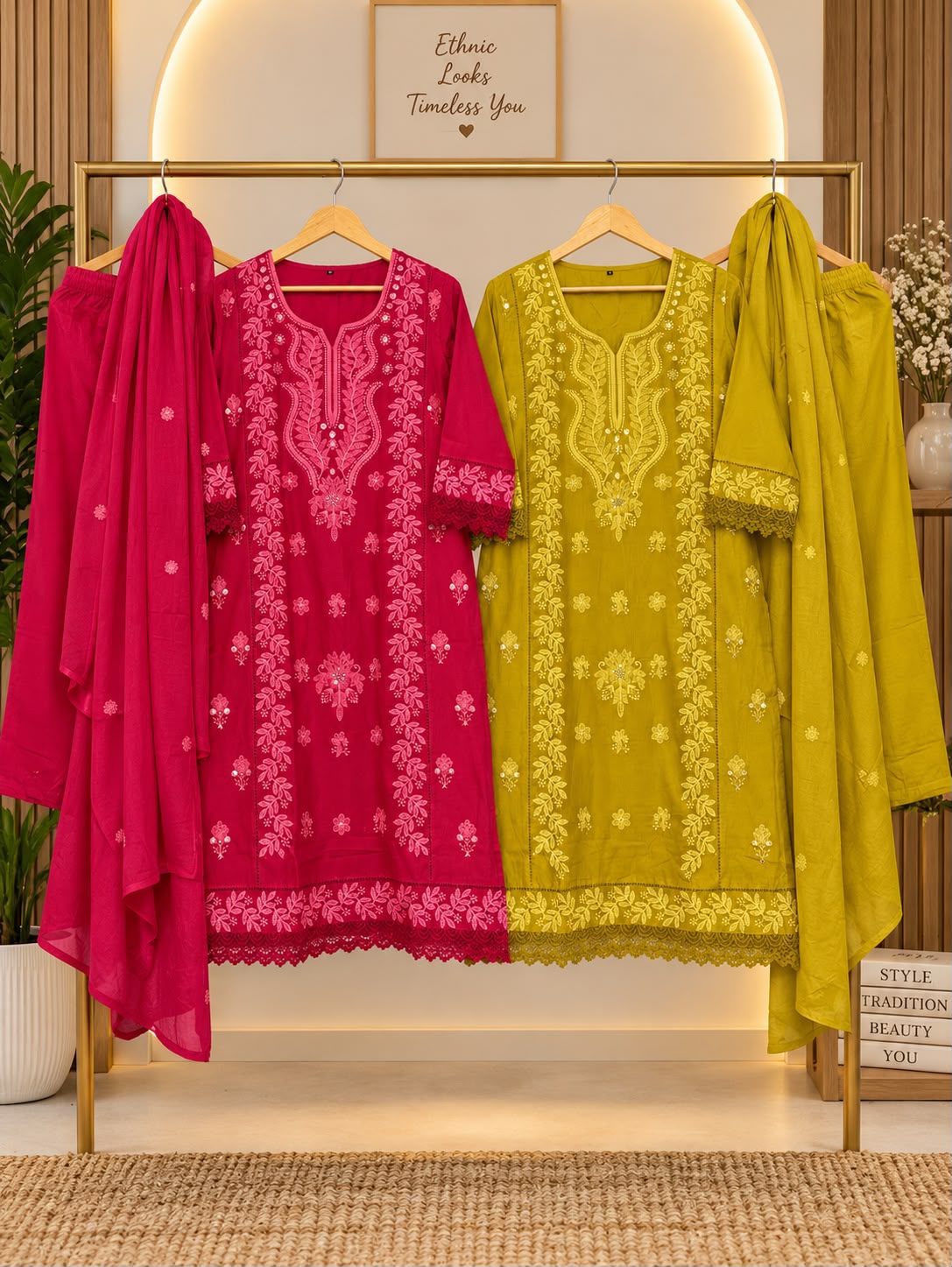 Nazakat – Rani Pink Pure Cotton Chikankari Embroidered Suit Set with Lace Hem | Office Wear & Festive Daywear for Women