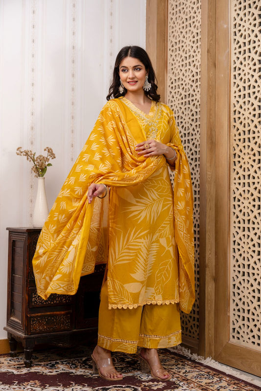 Misaal – Yellow Cotton Suit Set with Palazzo & Dupatta | Daily & Office Wear Ethnic Outfit for Women