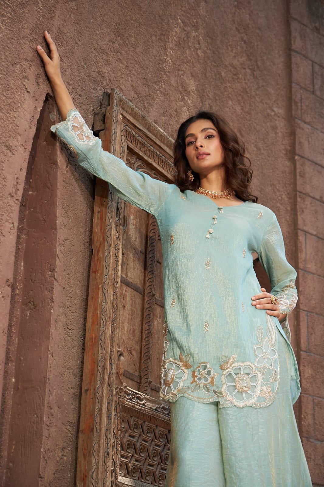 Noor-e-Sehar | Powder Blue Embroidered Sharara Set | Rakhi outfits for Women