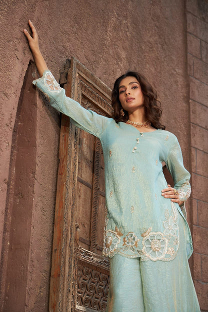 Noor-e-Sehar | Powder Blue Embroidered Sharara Set | Rakhi outfits for Women